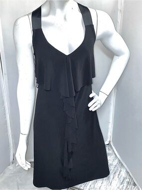 Annalee + Hope Black Ruffle Razor back V-Neck Mini Dress